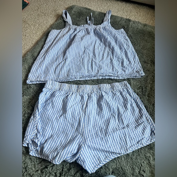 LAKE Pajamas Alice Shorts Set in Blue Seersucker Large - Picture 3 of 5